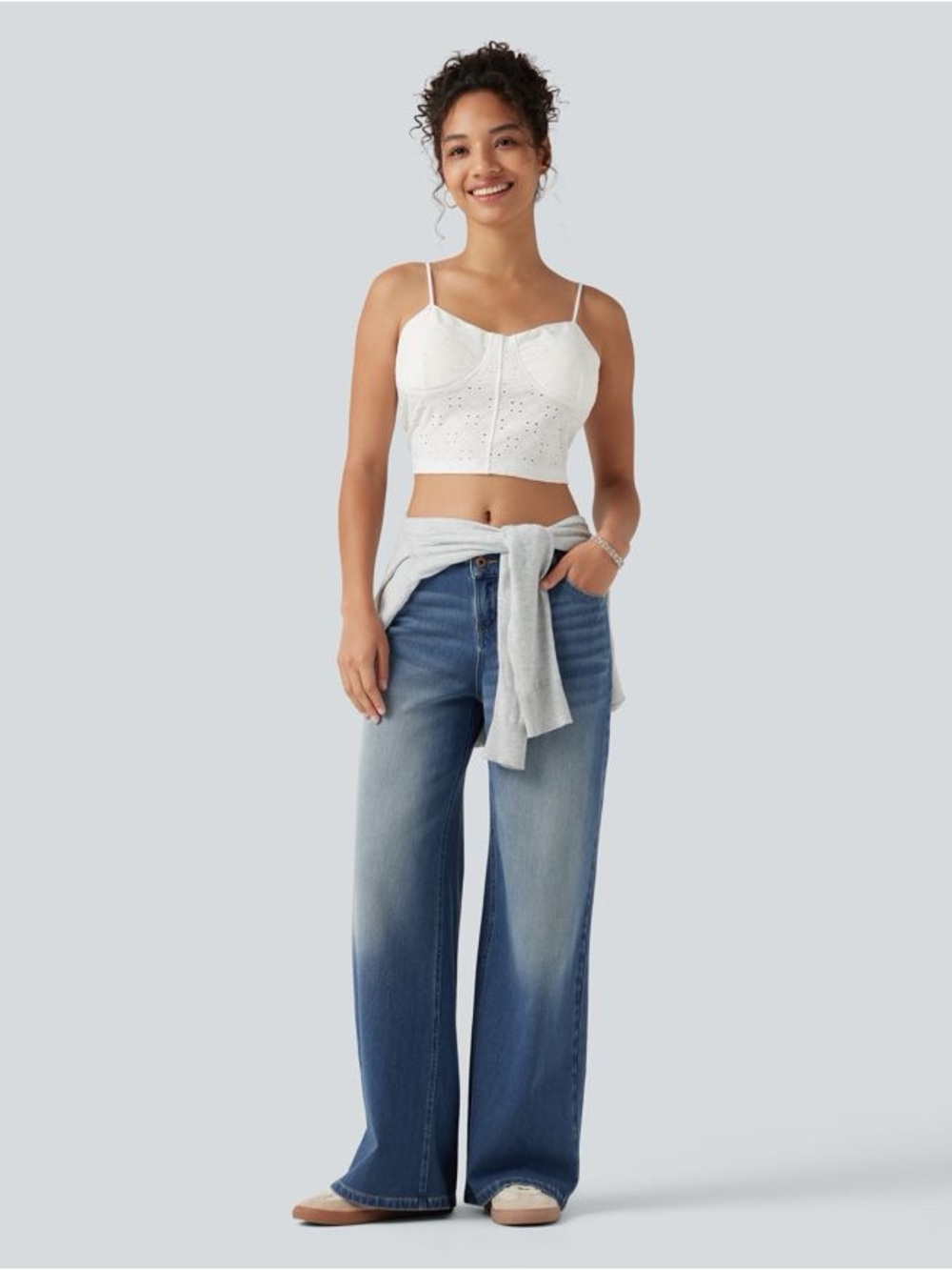 Halara Flex™ Asymmetric Mid Rise Wide Leg Casual Jeans with Pockets Small Tall
